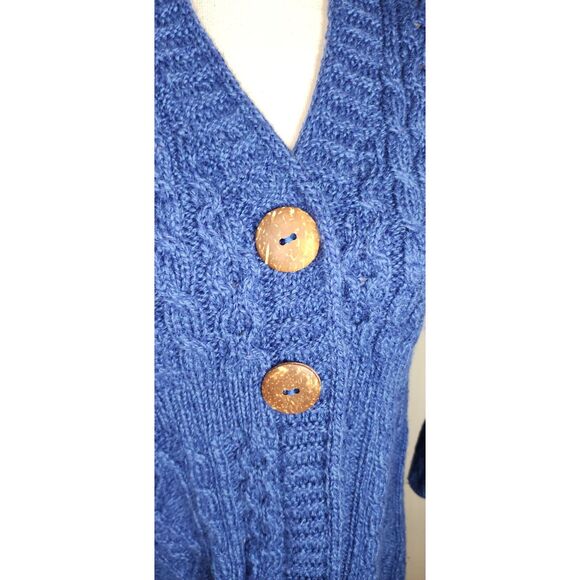 Carraig Donn Royal Blue 100% Merino Wool Cable Knit Cardigan Sweater - Picture 8 of 8